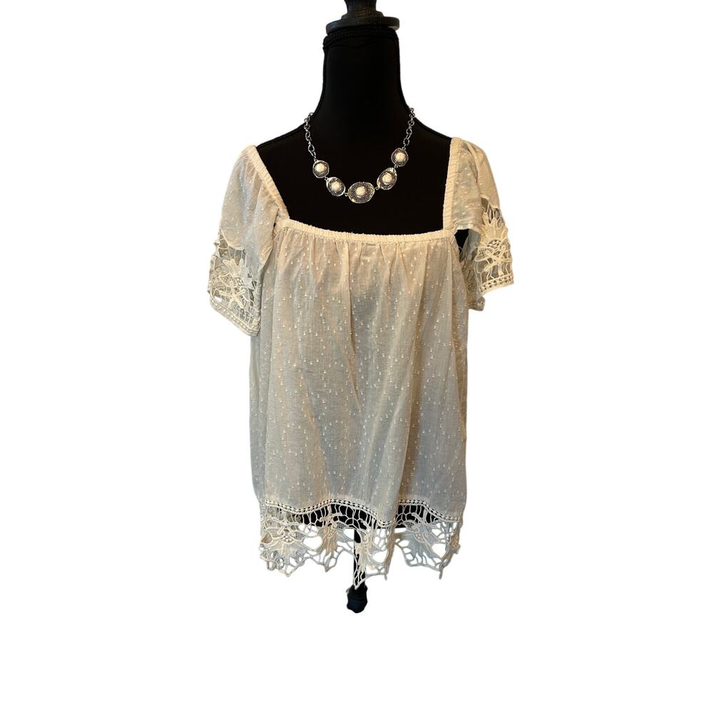NWT Roxy "Second Wave" White Crochet Off the Shoulder Cottage/Boho Top - Large